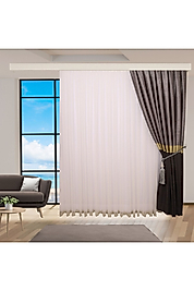 ALTIN GOLD ETEK İŞLEMELİ GREK TÜL PERDE