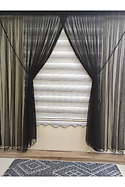 SİYAH GREK TÜL PERDE HALATLI KRUVAZE TÜL PERDE