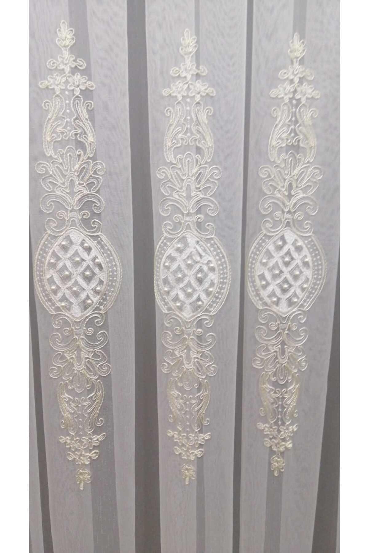 İNCİLİ KORTLU DAMAKS OSMANLI DESEN TÜL PERDE