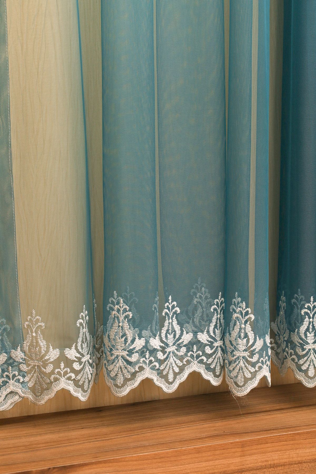 PETROL MAVİ DEGRADE TÜL PERDE - RENK GEÇİŞLİ