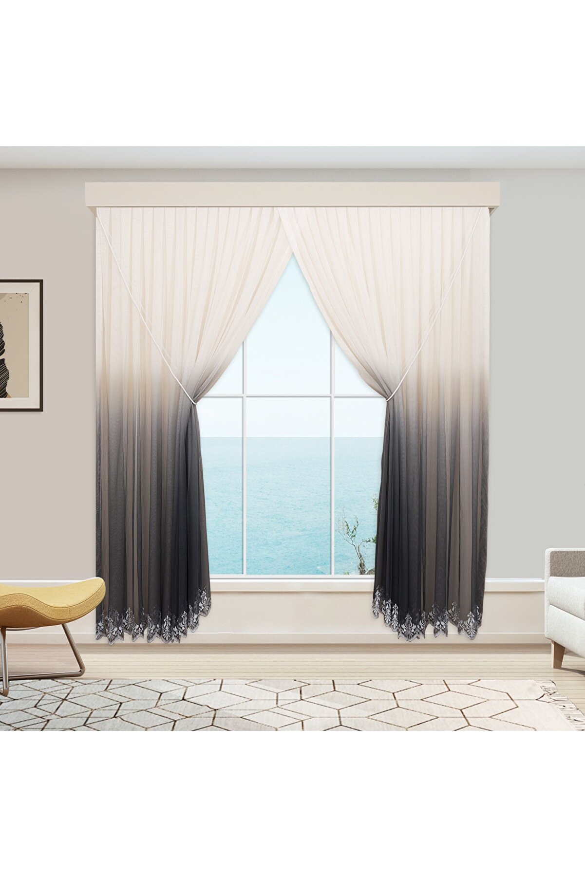 ANTRASİT DEGRADE TÜL PERDE HALATLI KRUVAZE