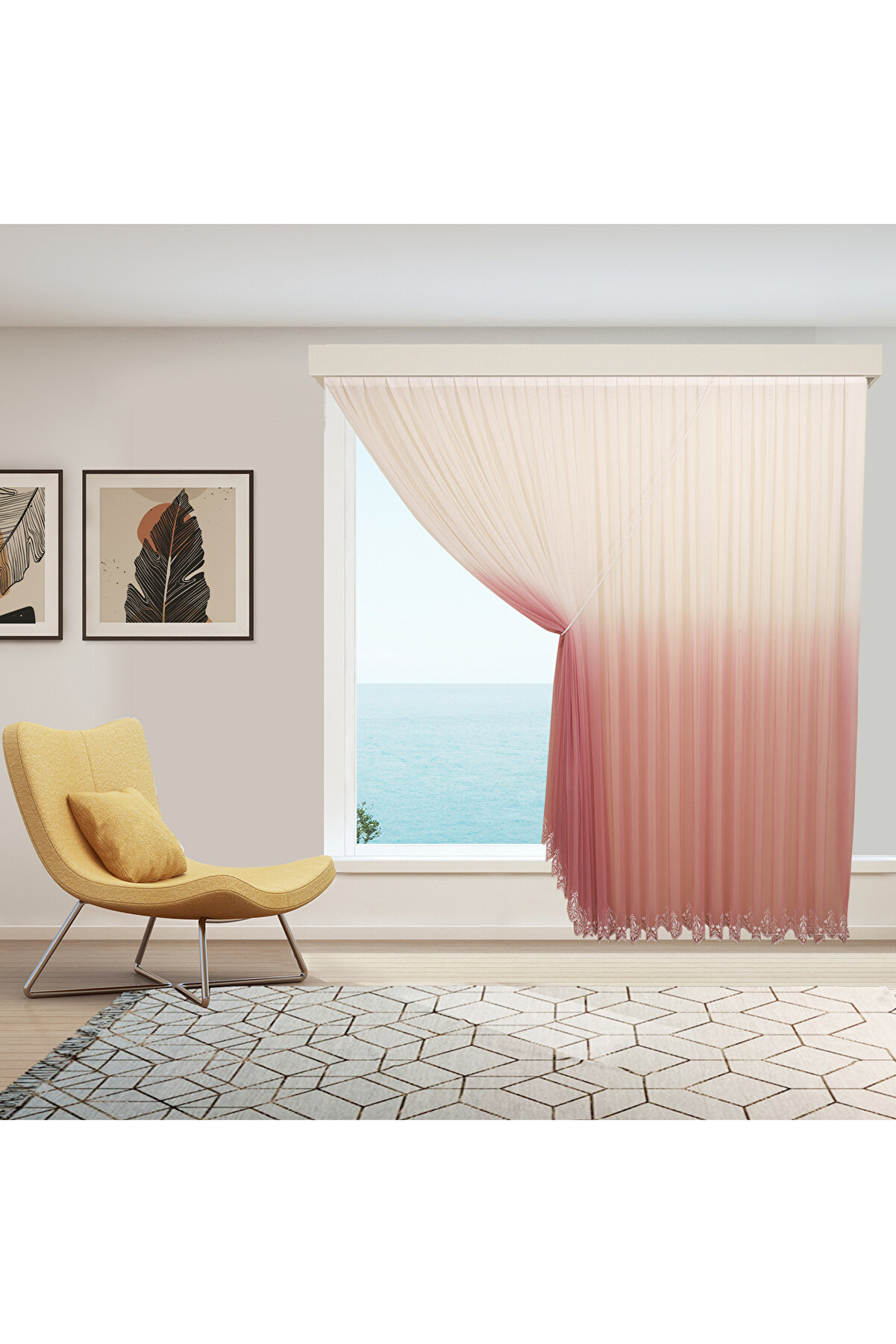 PEMBE DEGRADE TÜL PERDE TEK KANAT HALATLI