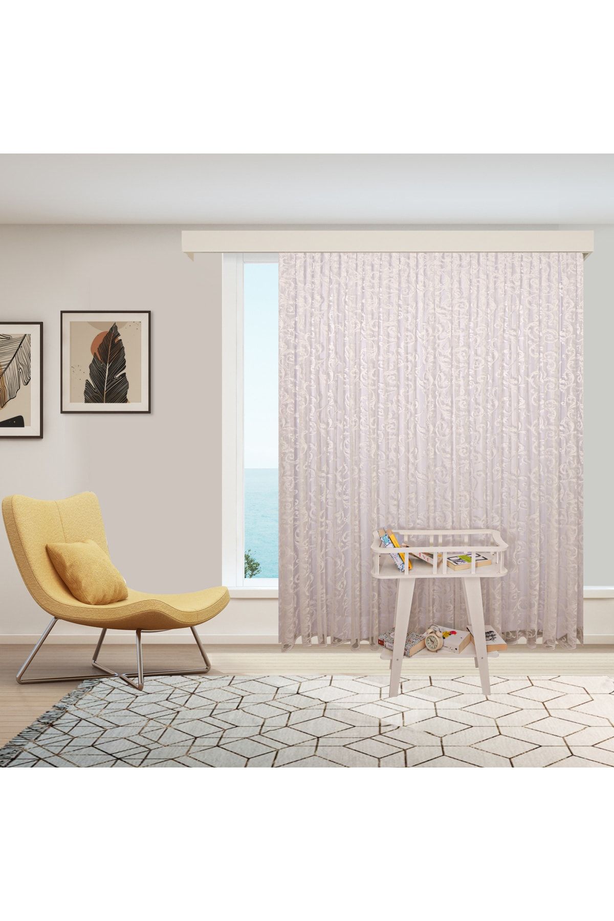 ÖRME TÜL PERDE - BEYAZ ŞAL DESEN