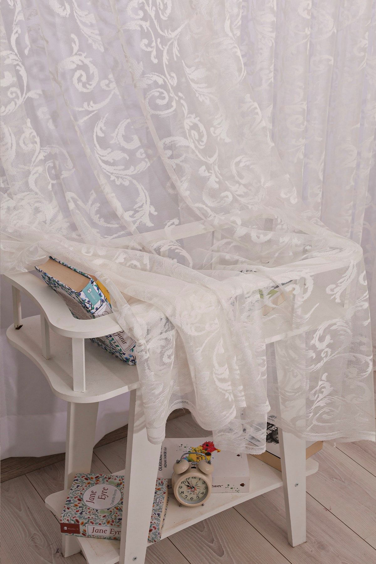 ÖRME TÜL PERDE - BEYAZ ŞAL DESEN