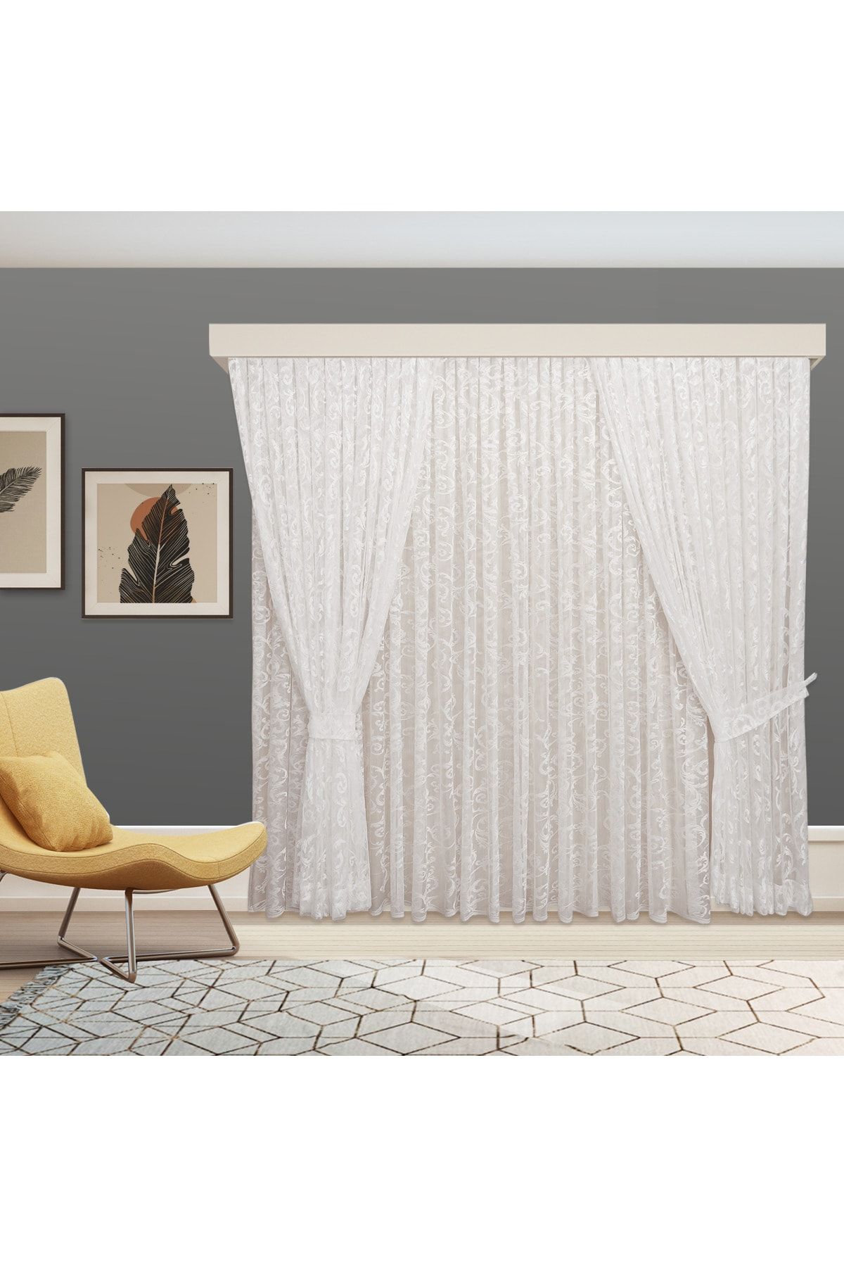 BEYAZ ÖRME TÜL ve FON TAKIM PERDE