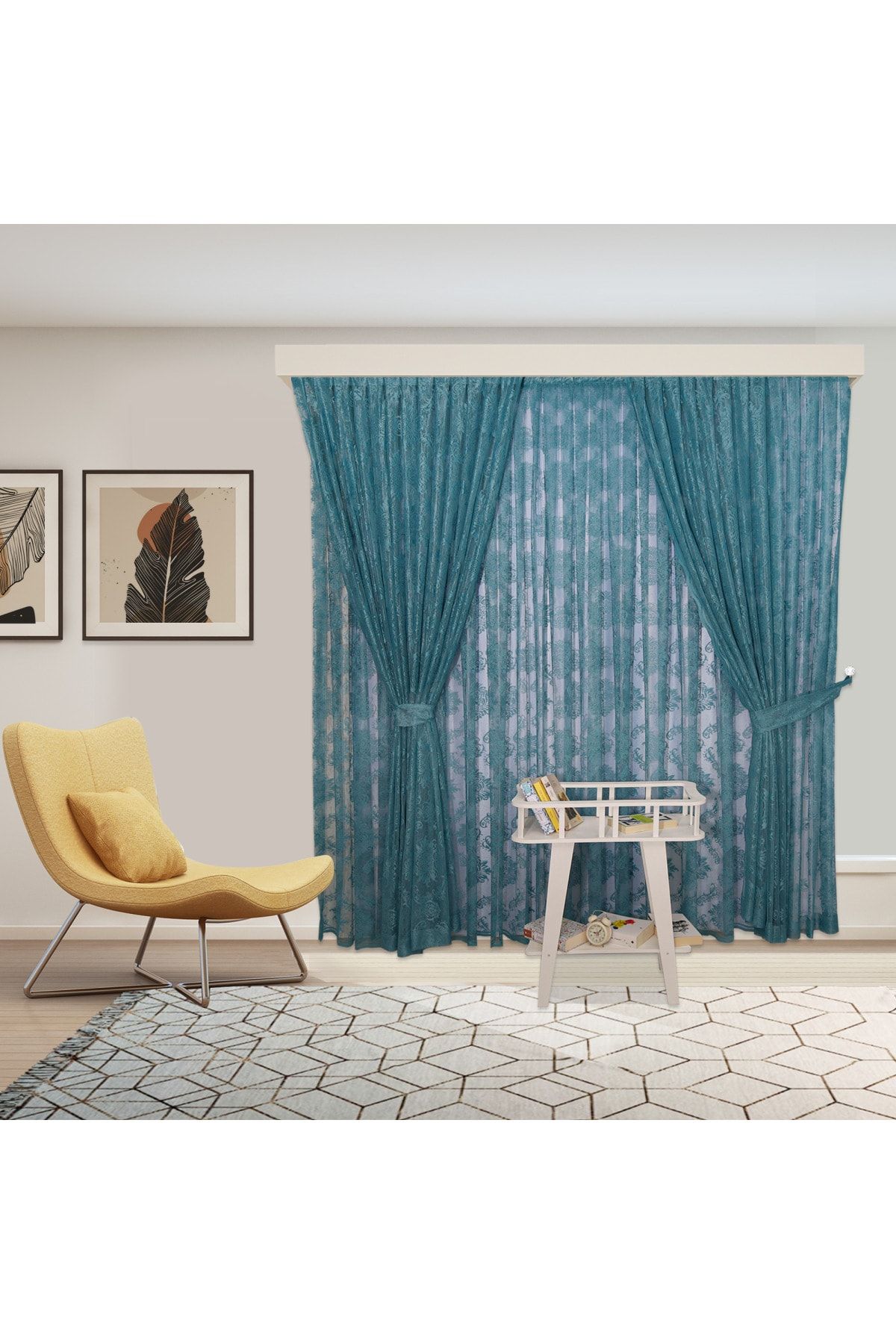 PETROL MAVİ ÖRME TÜL ve FON TAKIM PERDE