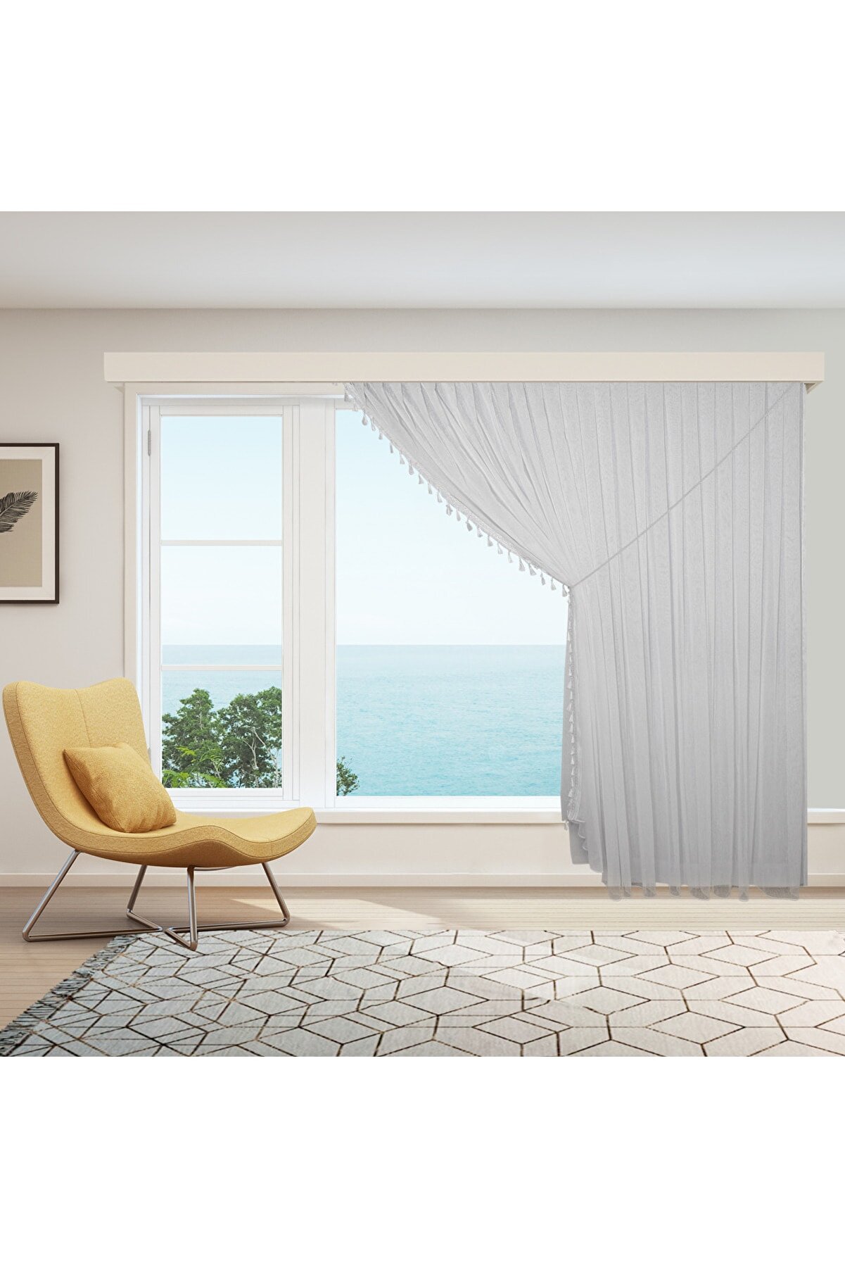 ECE TÜL PERDE - TEK KANAT HALATLI PÜSKÜLLÜ TÜL PERDE