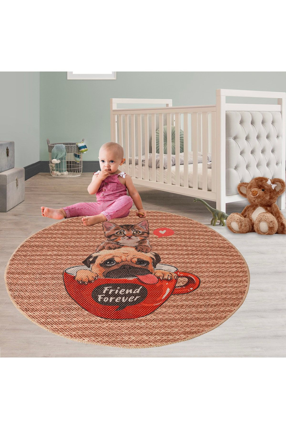 KEDi KÖPEK DESENLİ YUVARLAK JÜT KİLİM HALI