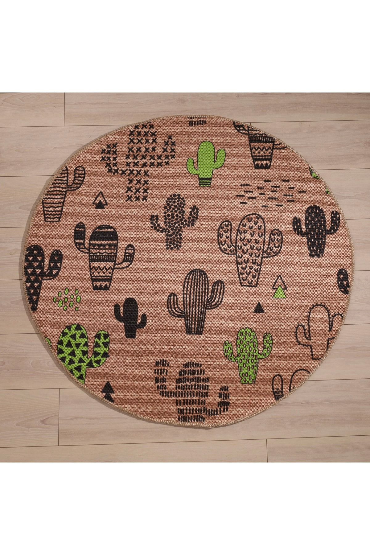 KAKTÜS DESENLİ YUVARLAK JÜT KİLİM HALI