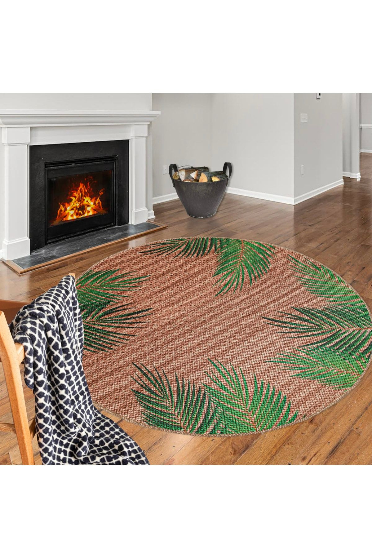 YAPRAK DESENLİ YUVARLAK JÜT KİLİM HALI