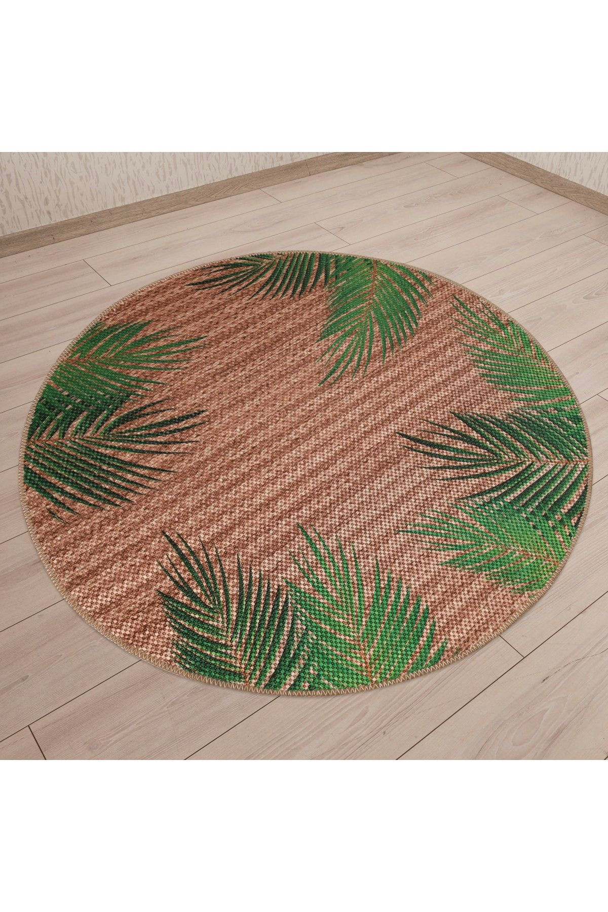 YAPRAK DESENLİ YUVARLAK JÜT KİLİM HALI