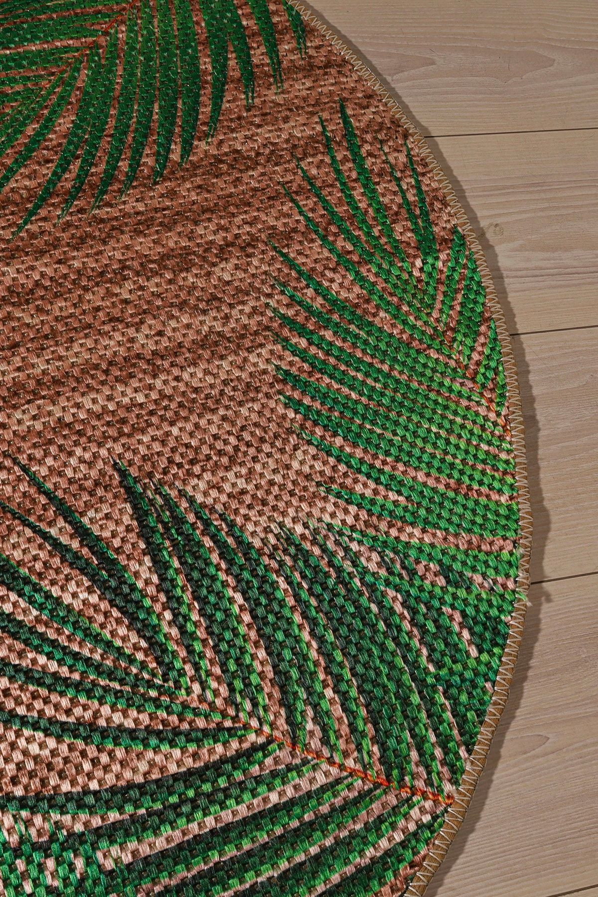 YAPRAK DESENLİ YUVARLAK JÜT KİLİM HALI